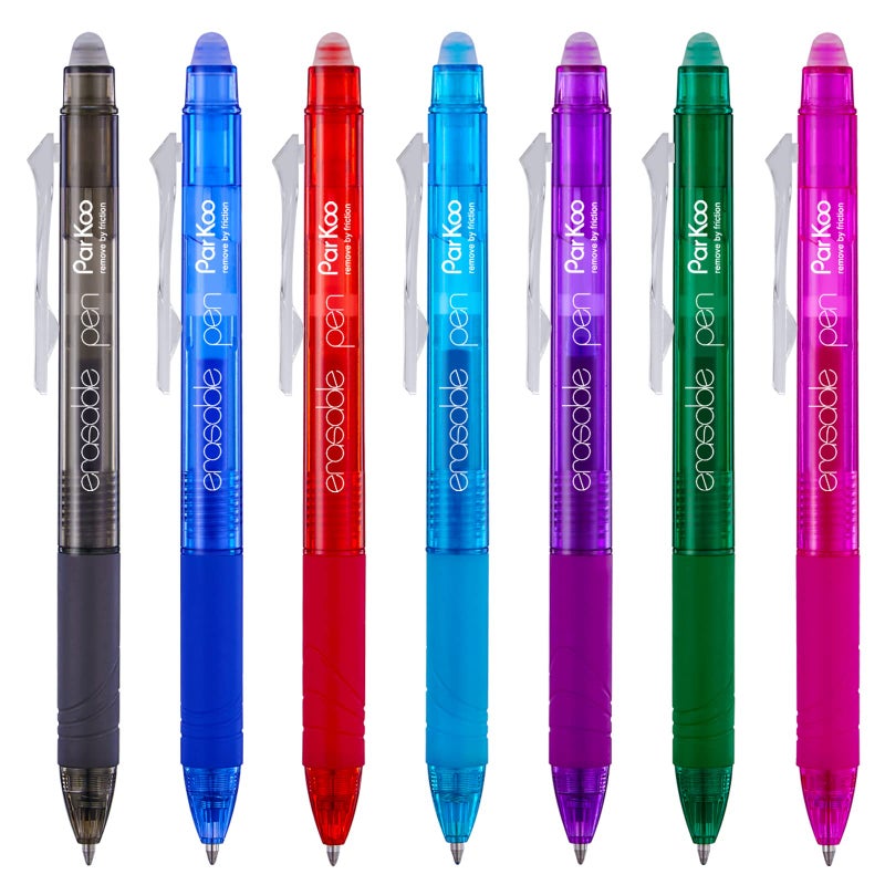 ParKoo Retractable Erasable Gel Pens Clicker, Fine Point, No Need for White Out, Assorted Color Inks for Planners and Crossword Puzzles, 7-Pack - Image 1